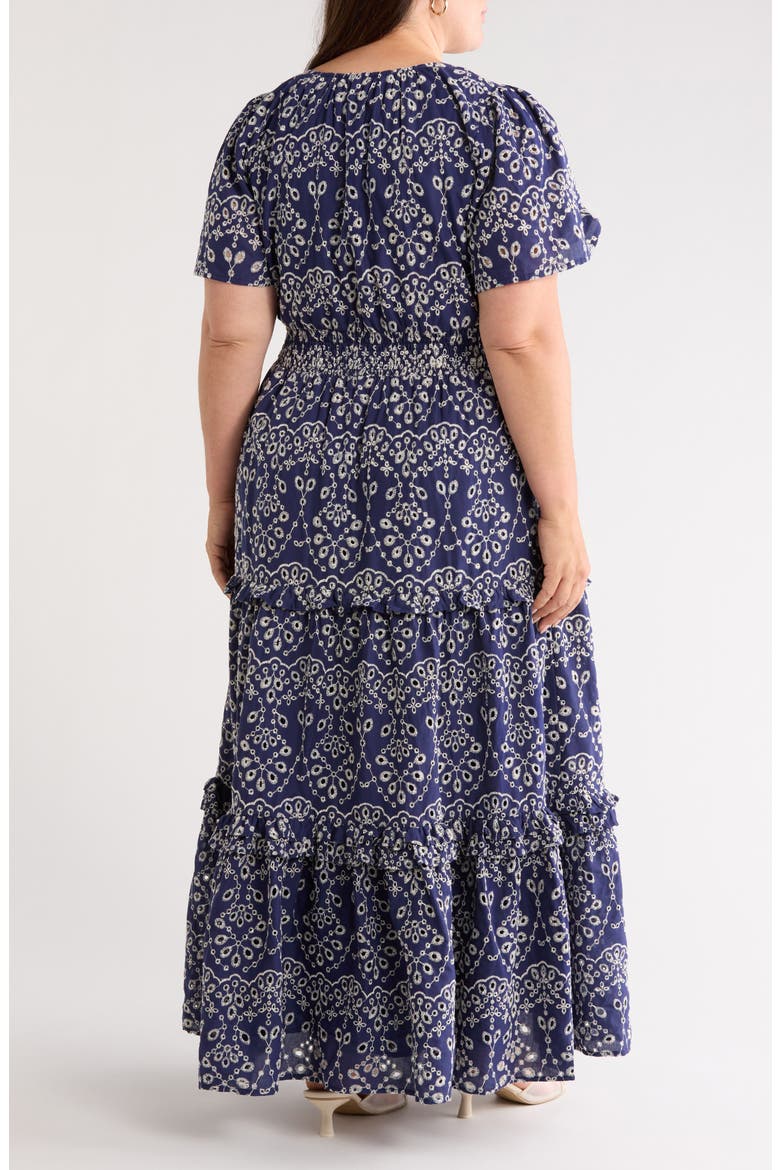 Viridiana Tiered Floral Eyelet Maxi Dress