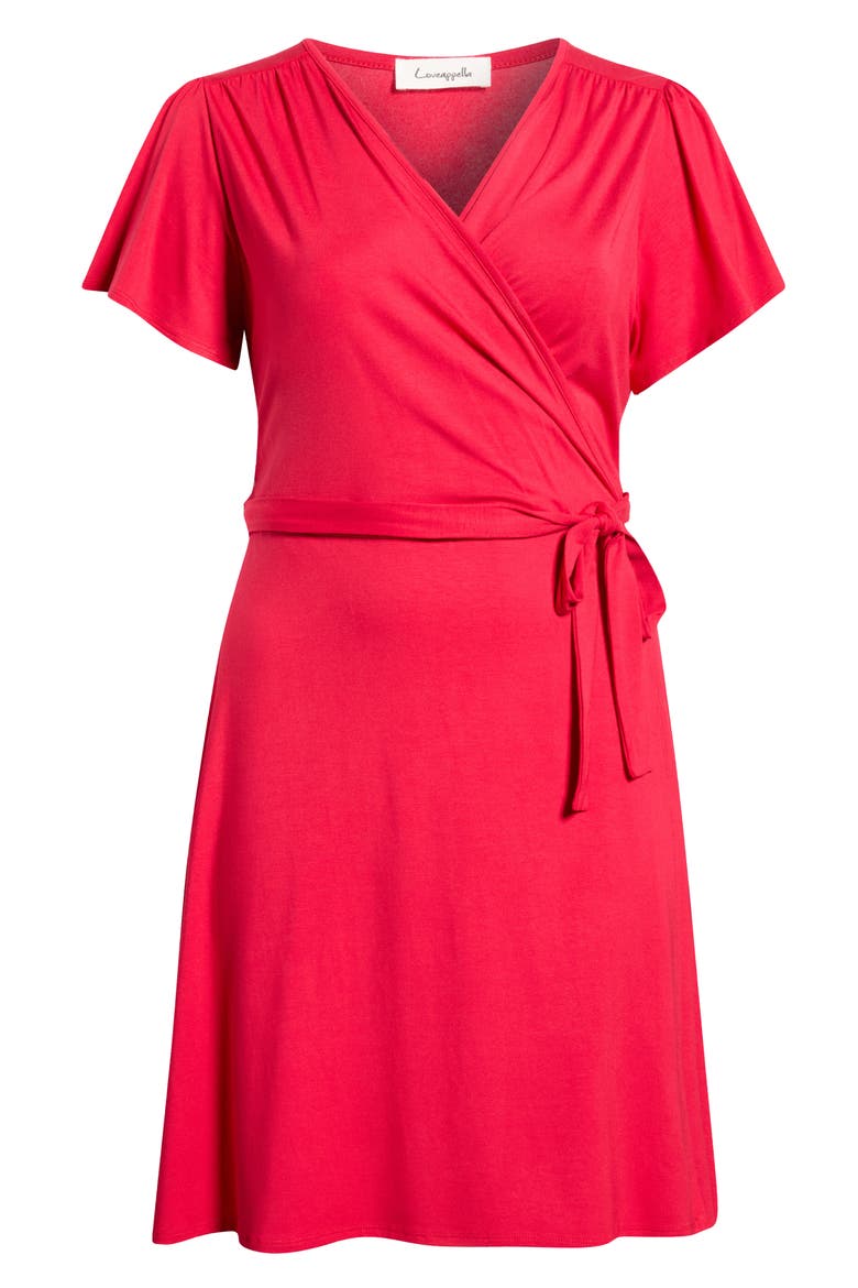 Flutter Sleeve Faux Wrap Jersey Dress