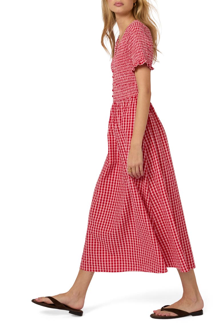 Eliza Gingham Smocked Bodice Organic Cotton Seersucker Midi Dress