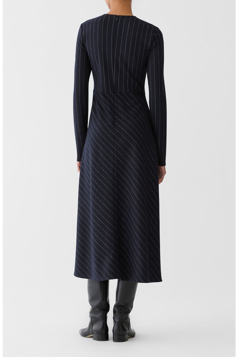 Gathered Waist Wool & Cotton Midi Dress