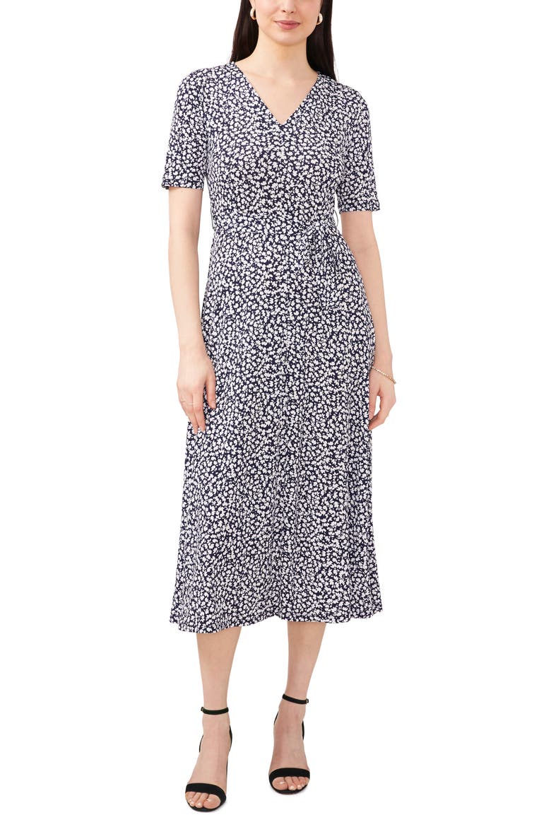 Floral Belted V-Neck Midi Dress
