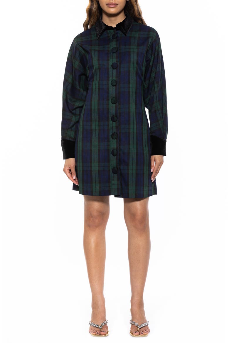 Velvet Trim Long Sleeve Shirtdress