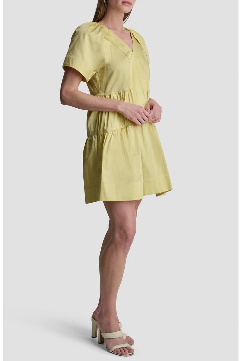 Topstitch Detail Stretch Cotton Tiered Minidress
