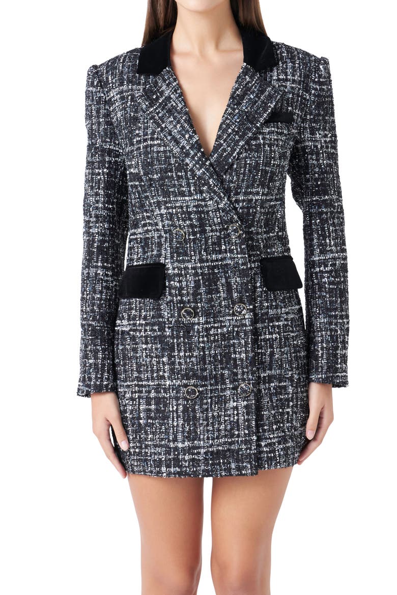 Long Sleeve Tweed Blazer Minidress