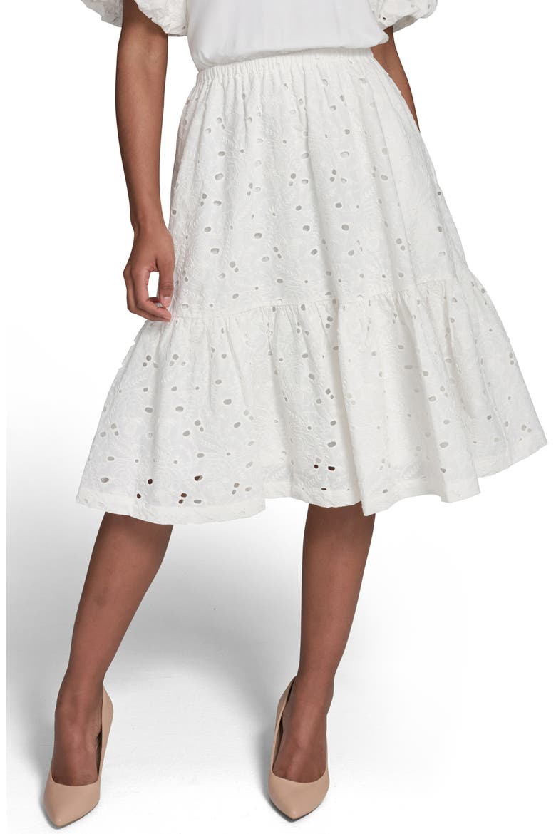Mixed Media Eyelet Lace Midi Dress