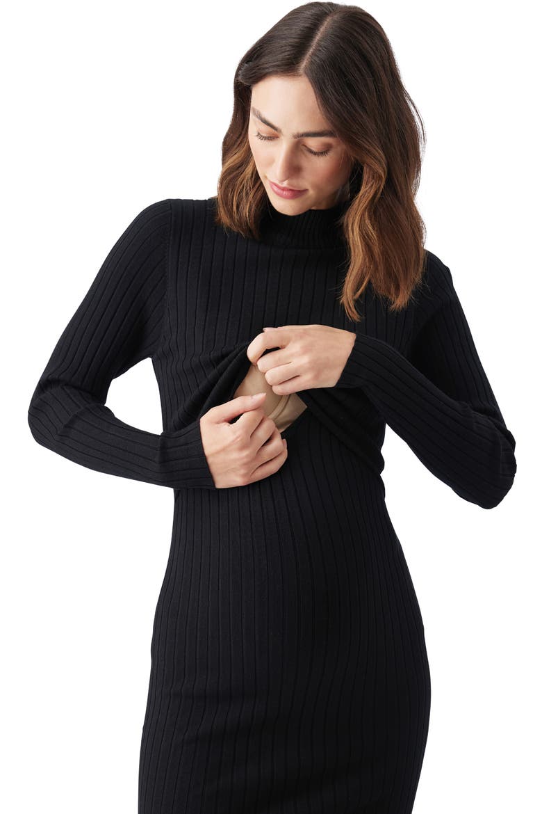 Nella Knit Ribbed Maternity and Nursing Midi Dress