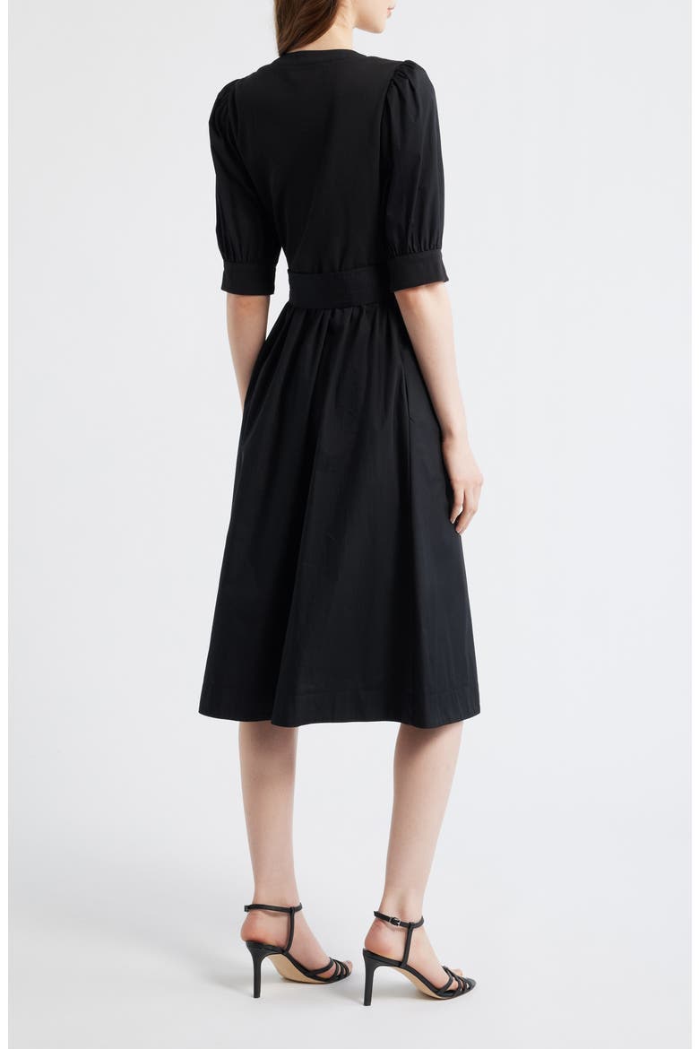 Twofer Mixed Media Belted Midi Dress