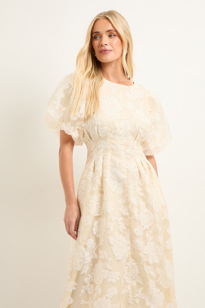 Petite Floral Puff Sleeve Midi Dress