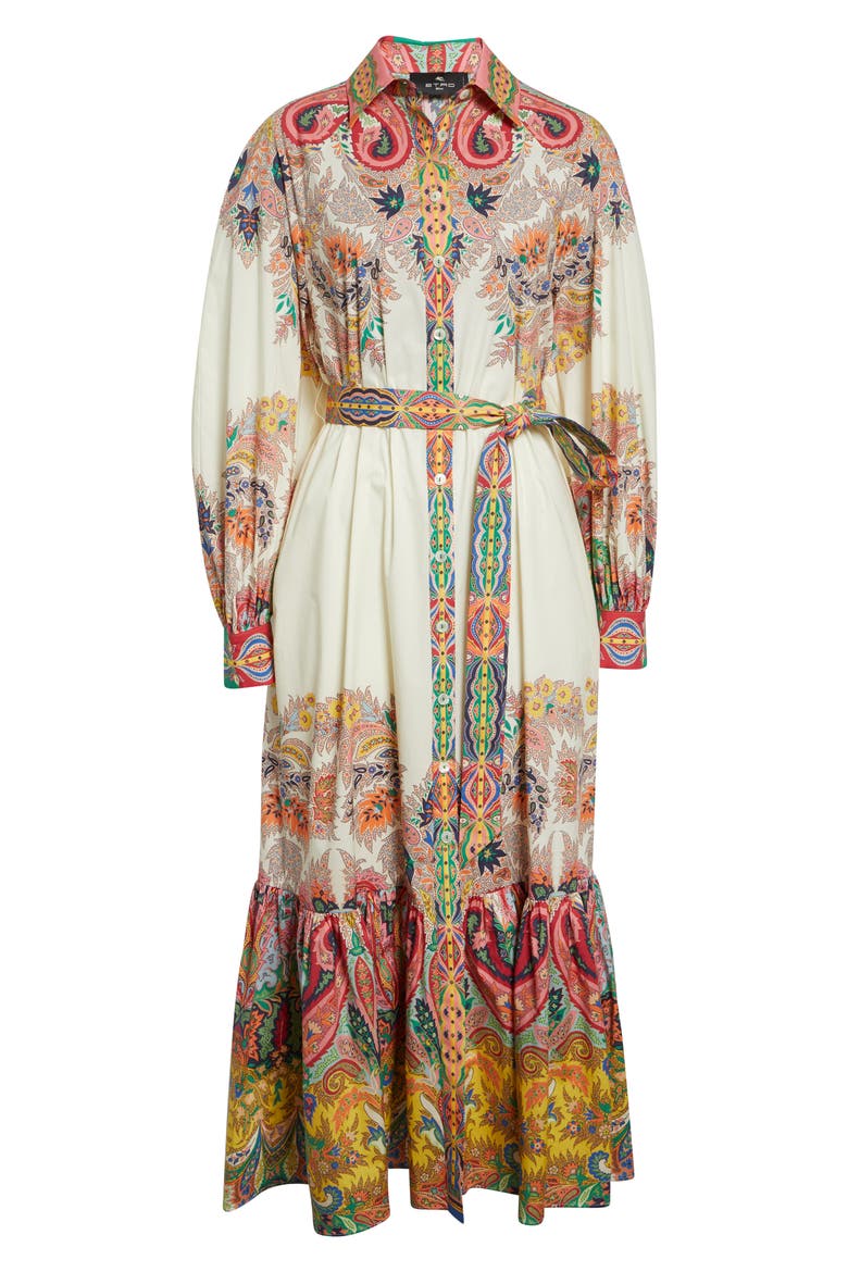Placed Paisley Long Sleeve Belted Midi Shirtdress