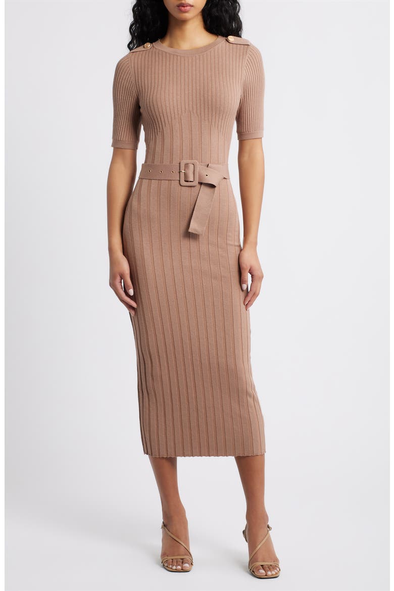 Belted Rib Sweater Dress