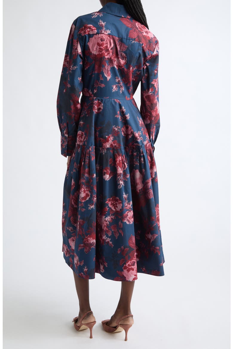 Floral Long Sleeve Organic Cotton Poplin Midi Shirtdress