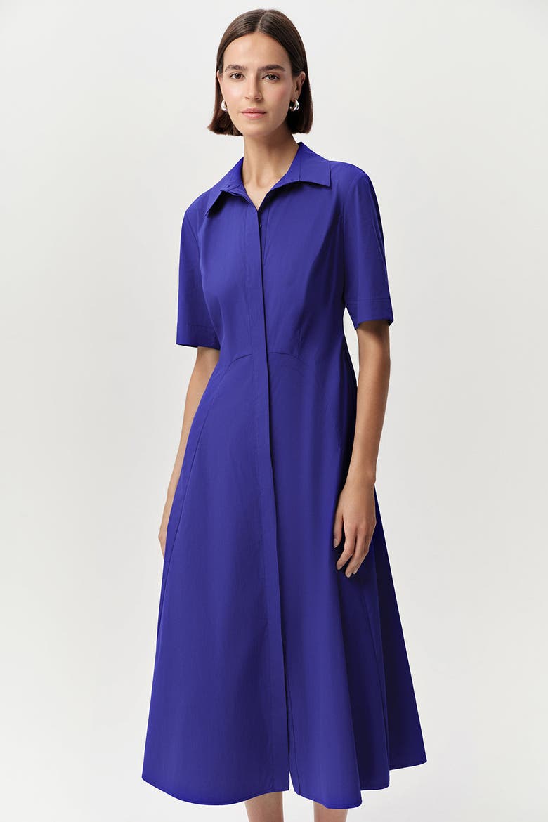 Alhertine Short Sleeve Shirt Collar Midi Dress