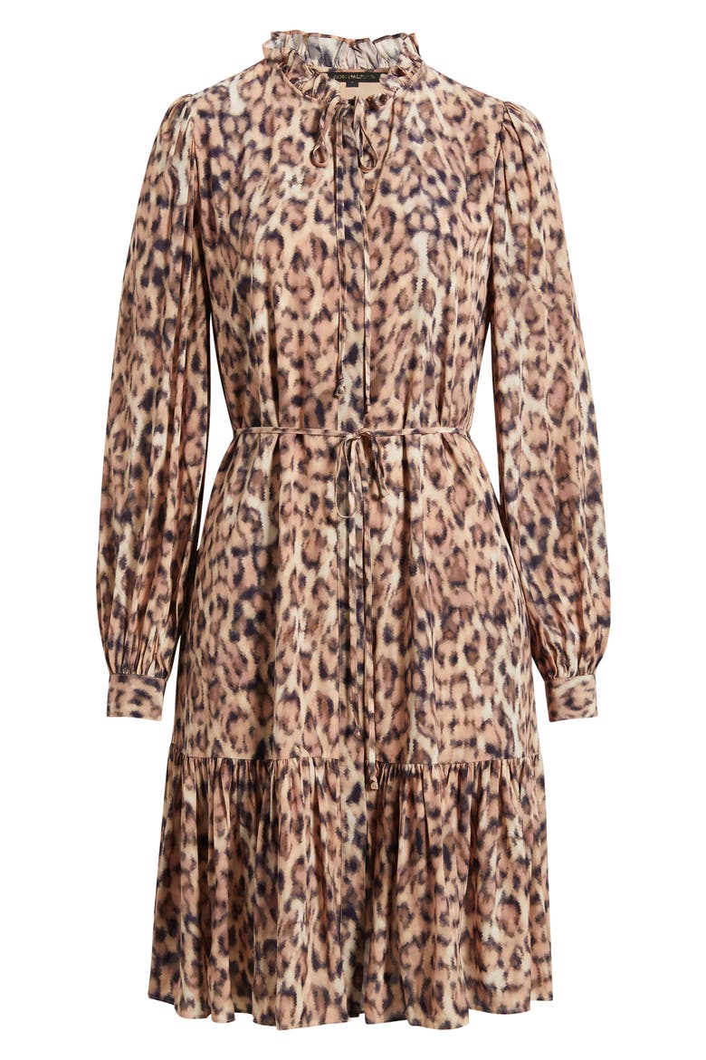 Print Tie Waist Long Sleeve Dress