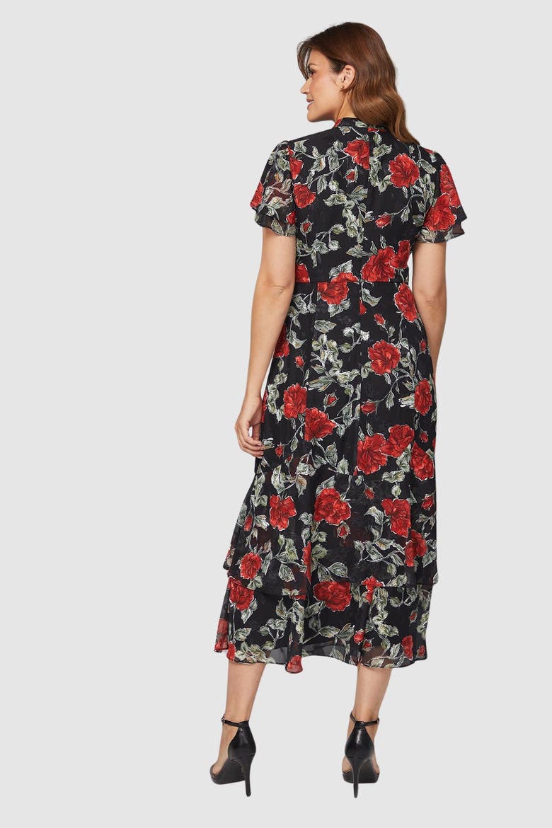 Floral Burn Out Ruffle Midi Dress