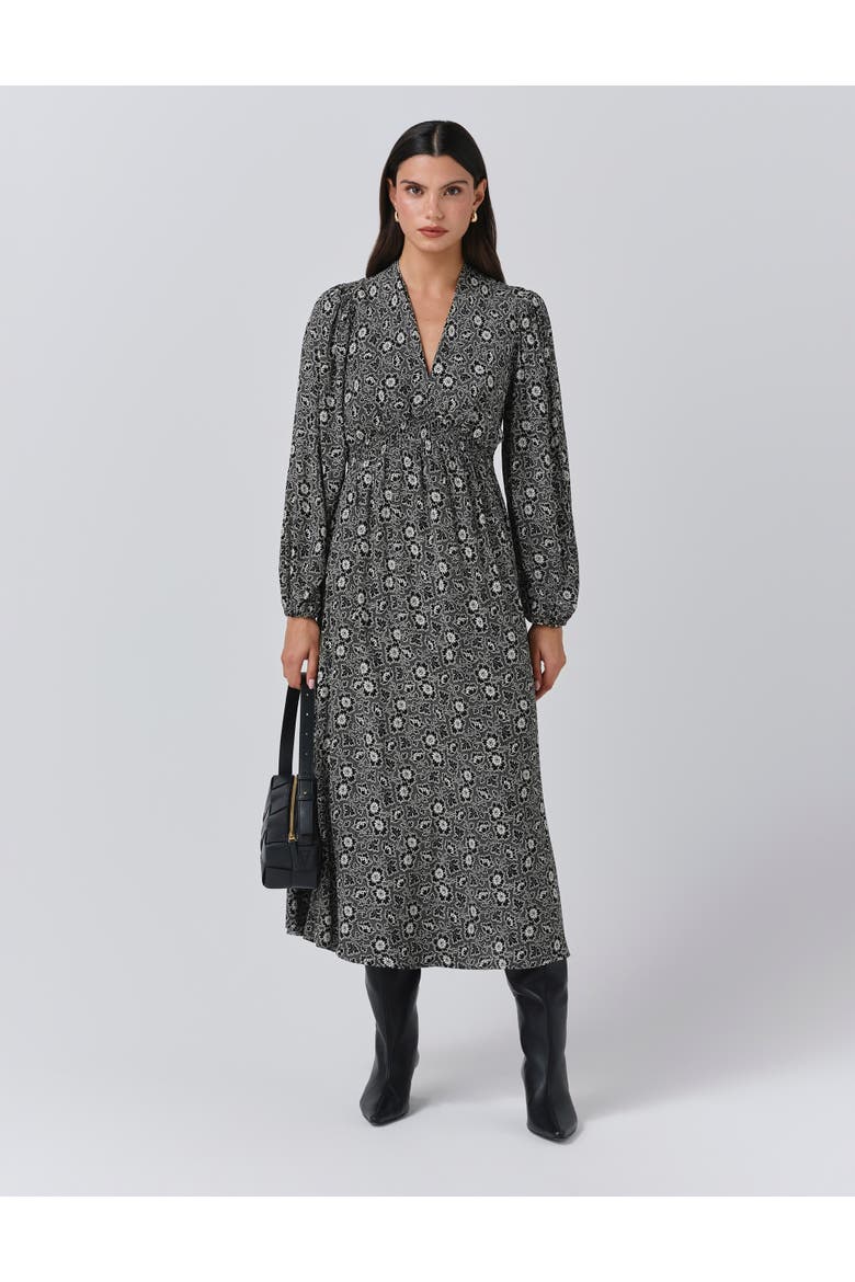 Petal Crepe V Neck Midi Waisted Dress