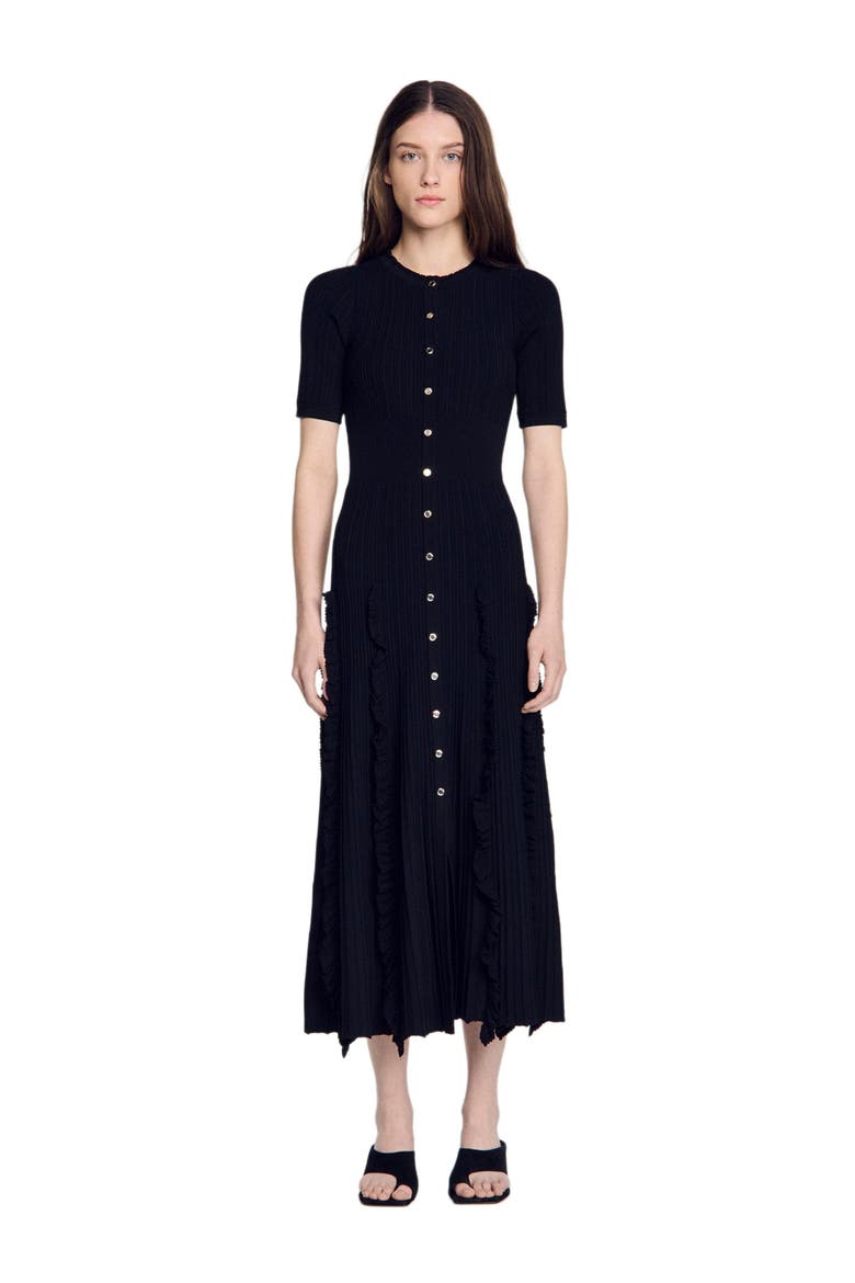 Knit maxi dress with ruffles