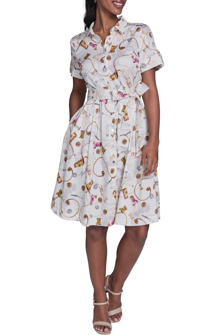 Print Tie Waist Shirtdress