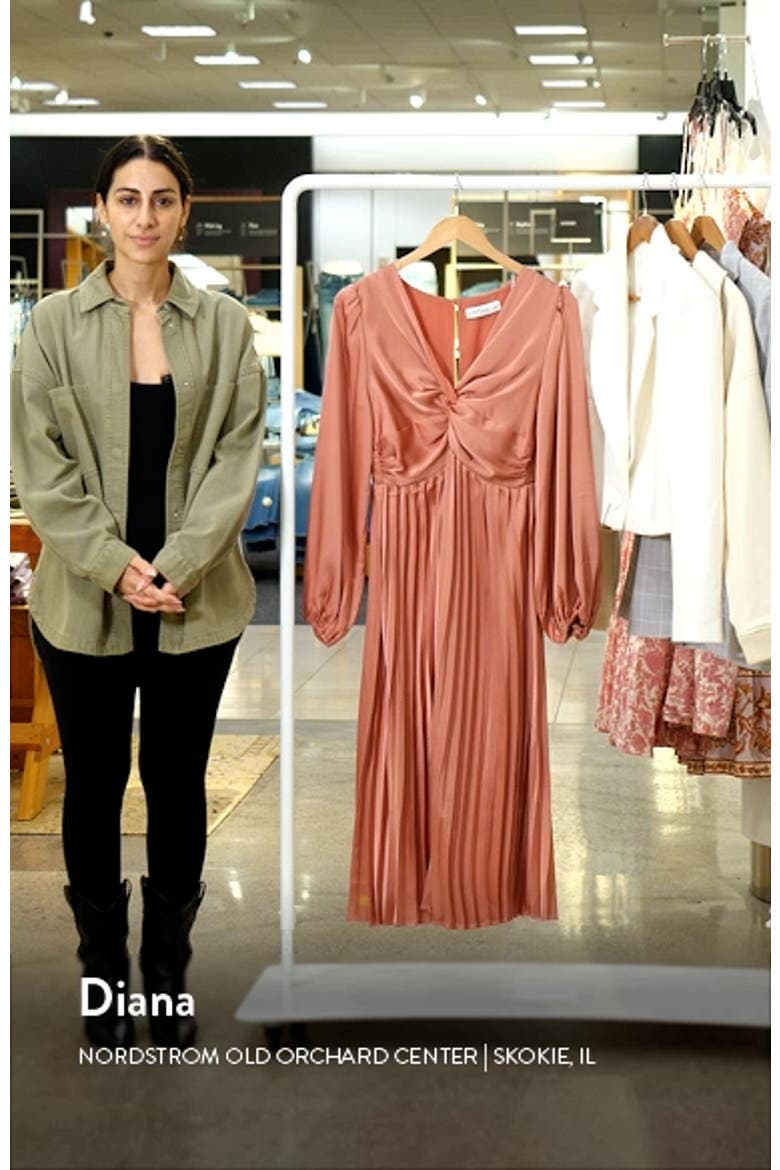 Noelle Long Sleeve Pleated Satin Midi Dress