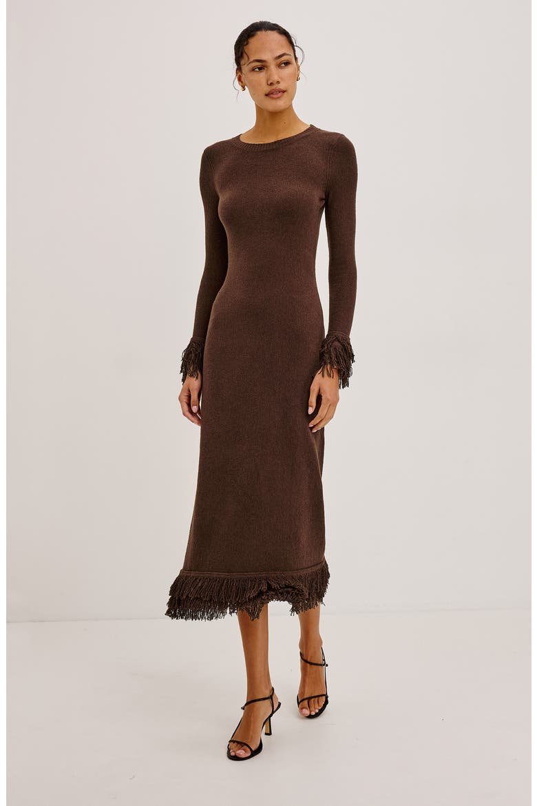 Alejandra Fringe Long Sleeve Midi Dress