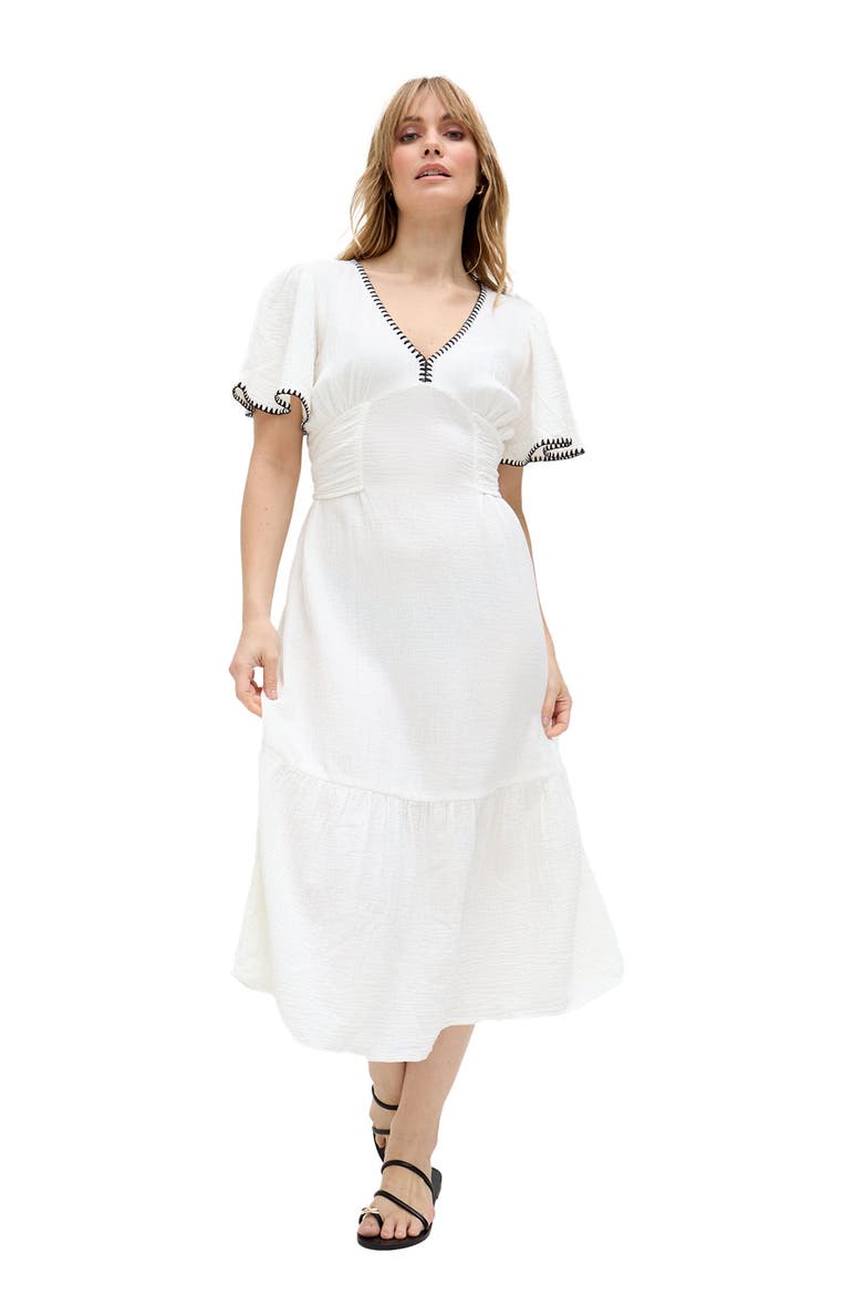 Delilah V-Neck Front Tie Midi Dress