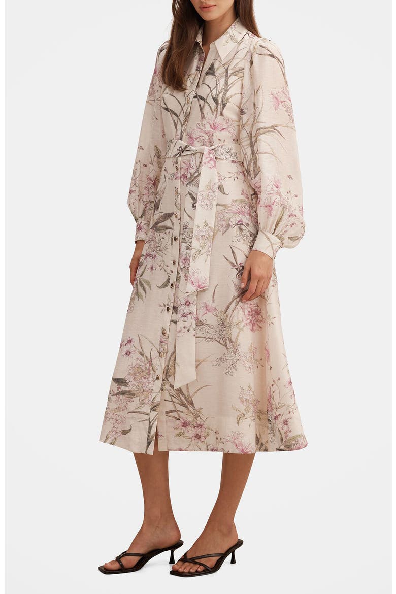 Hazel Long Sleeve Floral Print Midi Shirtdress