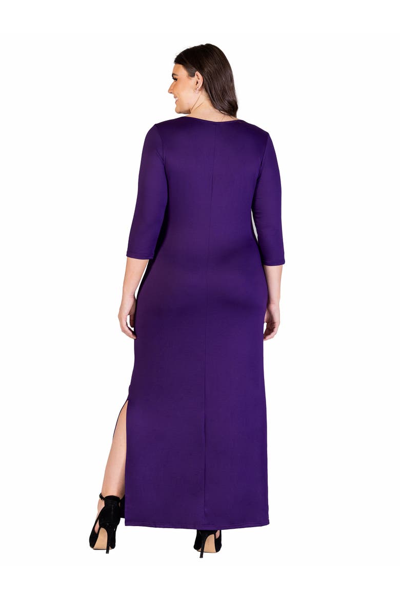 24seven Comfort Appare Fitted V-Neck Side Slit  Maxi Dress