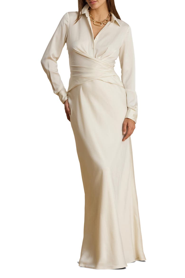 Featherweight Satin Charmeuse Shirtdress Gown