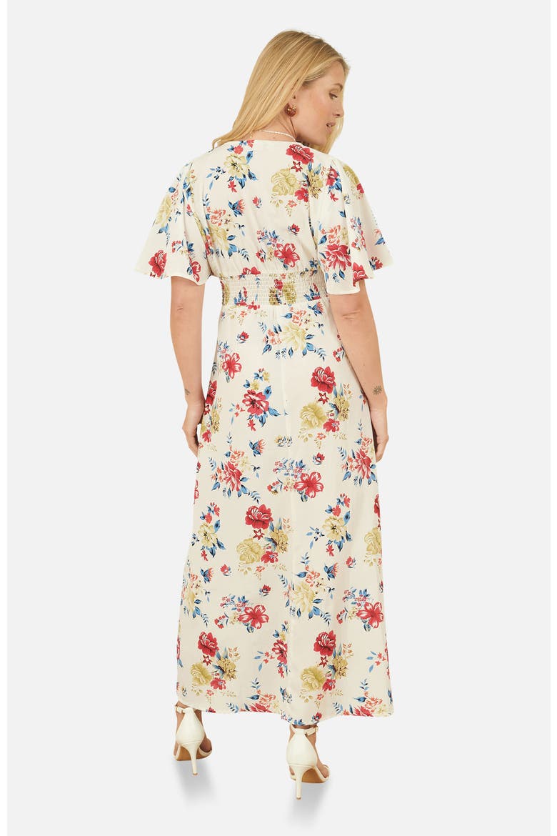 Ruched Waist V-Neck Midi Dress