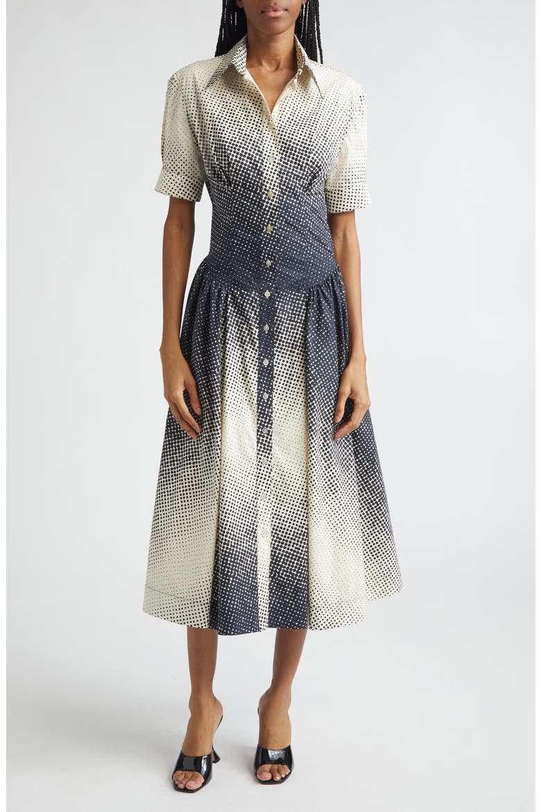 Halftone Dot Cotton Midi Shirtdress