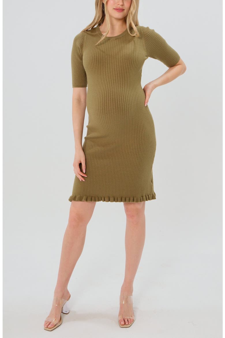 Women's Knee Length Olive Green Maternity Sweater Dress in Cotton Knit