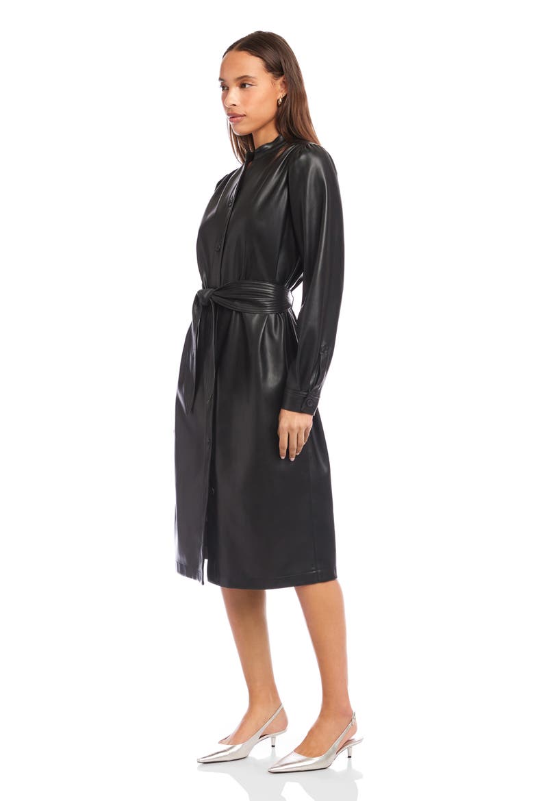 Jennifer Long Sleeve Tie Belt Faux Leather Dress