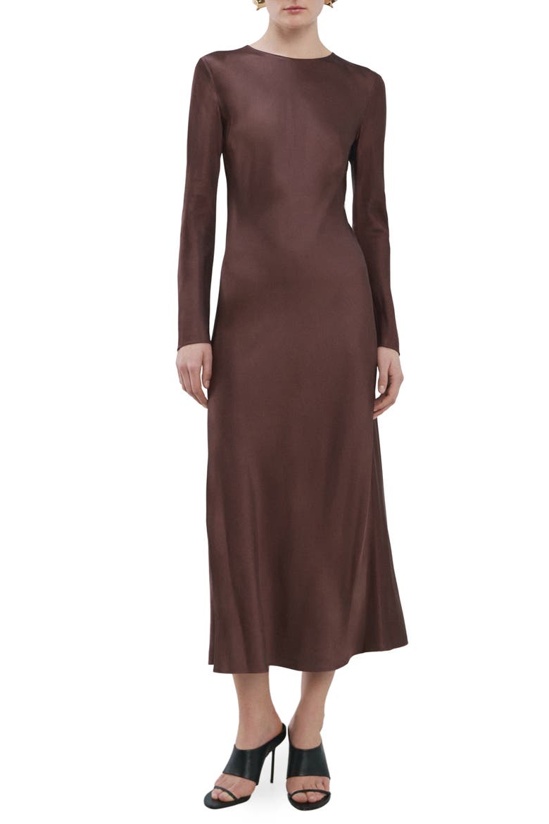 Long Sleeve Satin Midi Dress