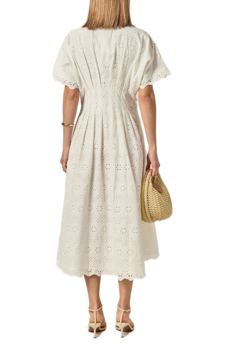 Eyelet Cinched Waist Midi Shirtdress