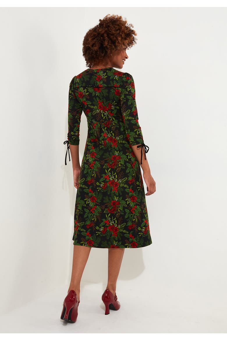 Stretch Knit Faux Wrap Midi Dress