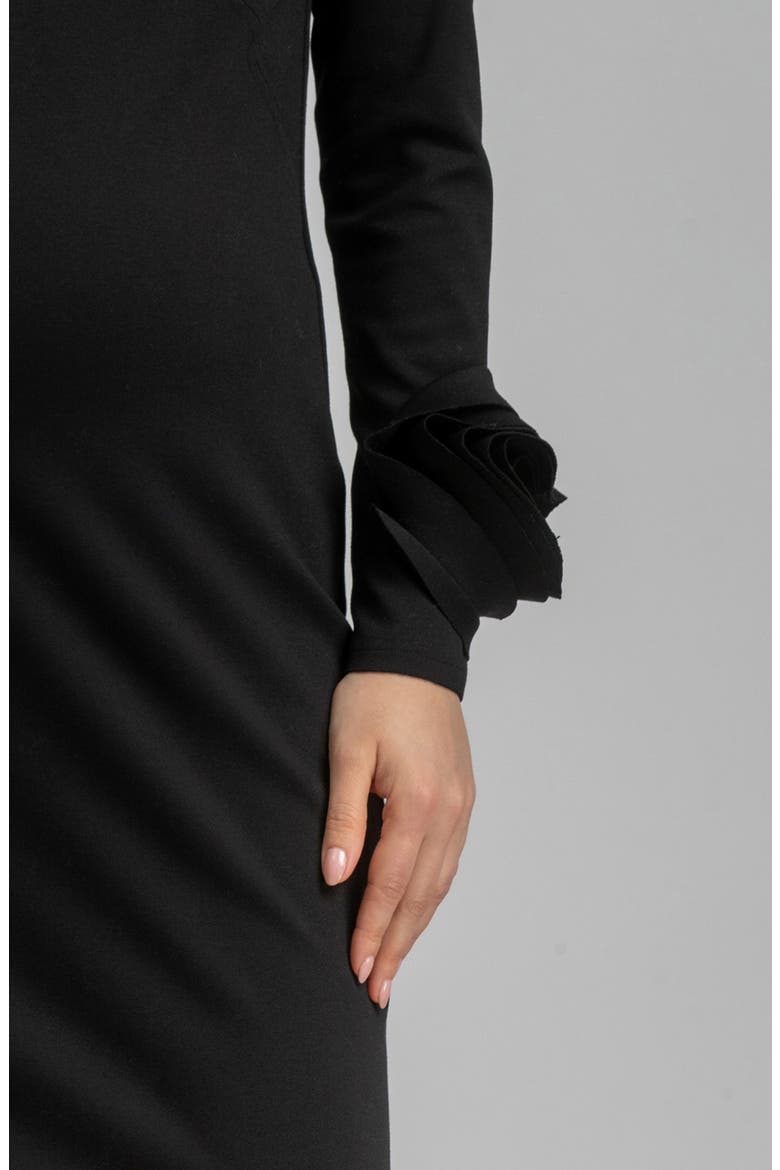 Rosette Cuff Long Sleeve Maternity Sheath Dress