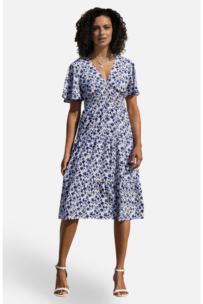 Floral Angel Sleeve Midi Dress