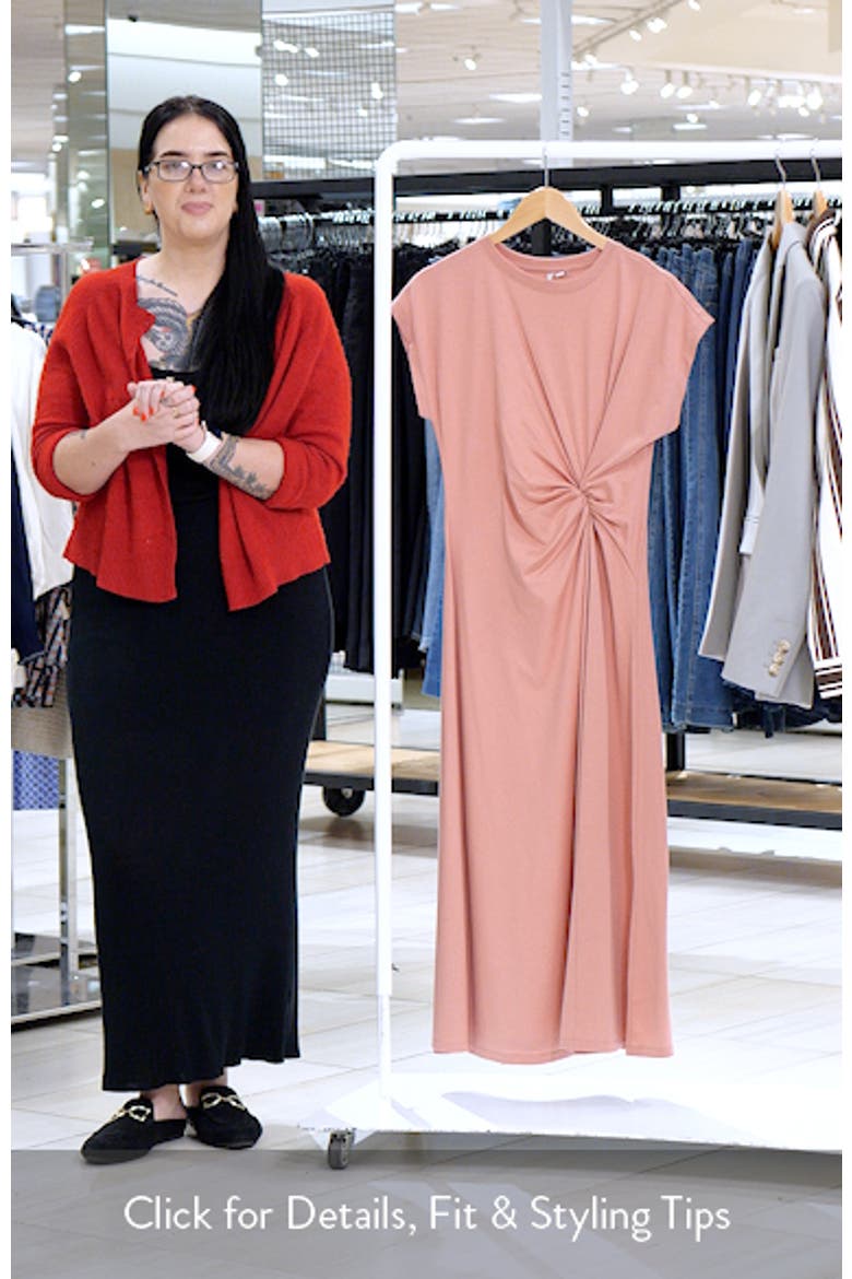 Crew Neck Side Twist Midi T-Shirt Dress