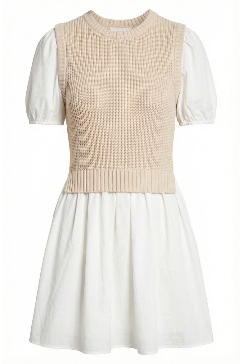 Ribbed Sleeveless Sweater Dress with Puff Sleeves