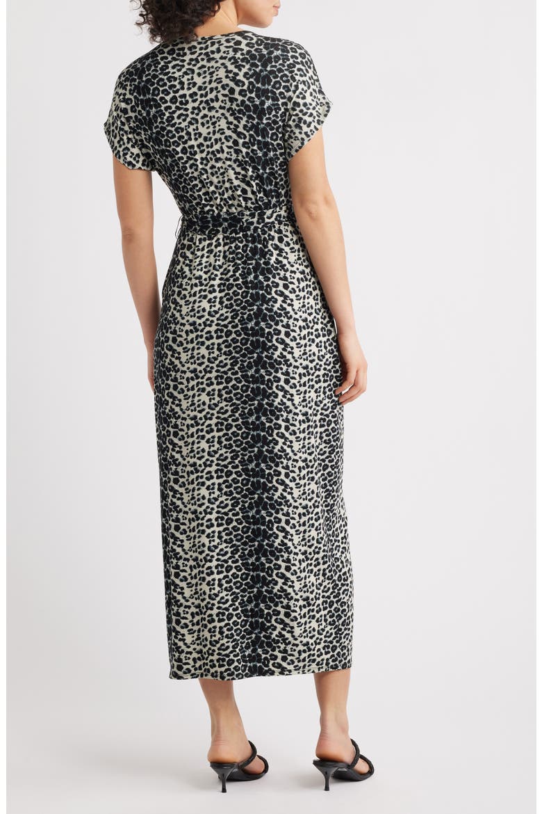Leopard Print Faux Wrap Midi Dress