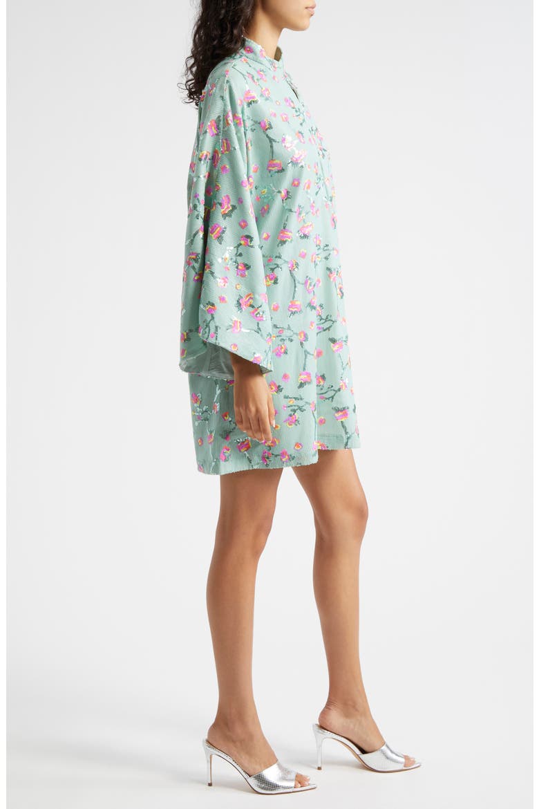 Floral Sequin Bell Sleeve Cover-Up Dress