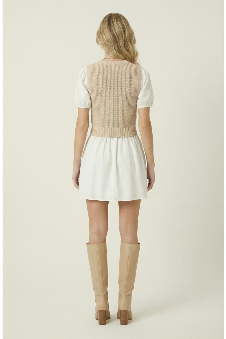 Ribbed Sleeveless Sweater Dress with Puff Sleeves