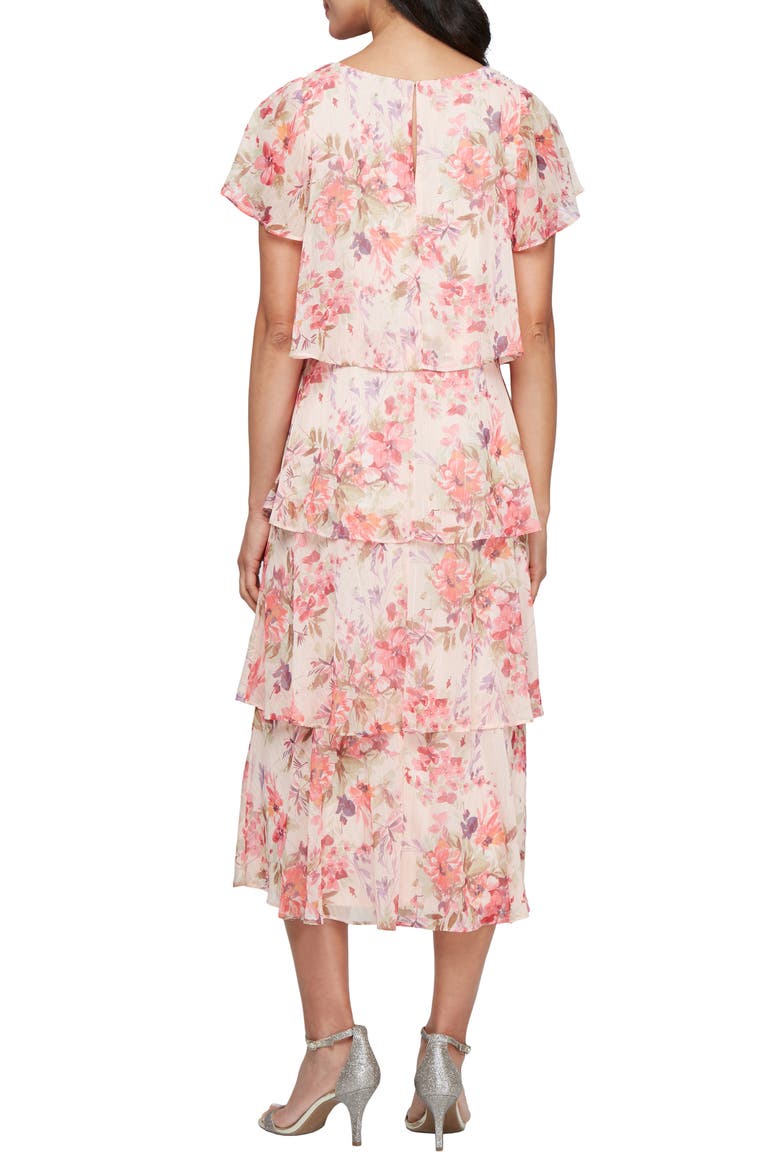 Tiered Floral Cocktail Midi Dress