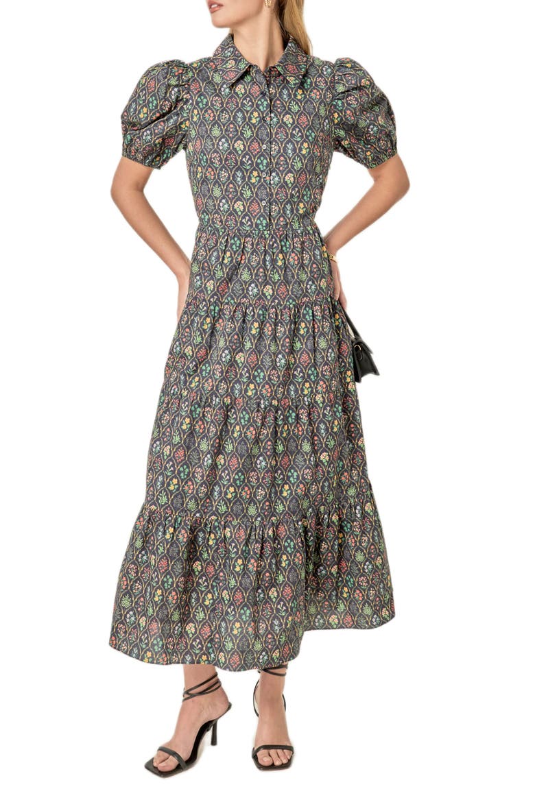 Floral Tiered Cotton Shirtdress