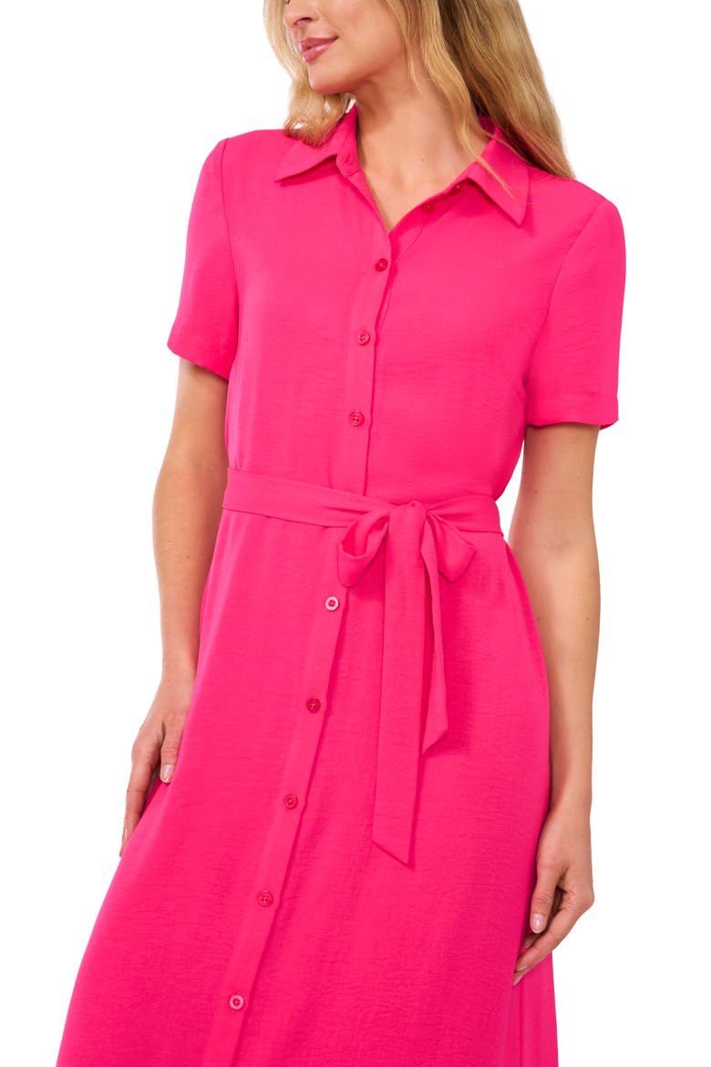 Tie Belt Button-Up Twill Midi Dress