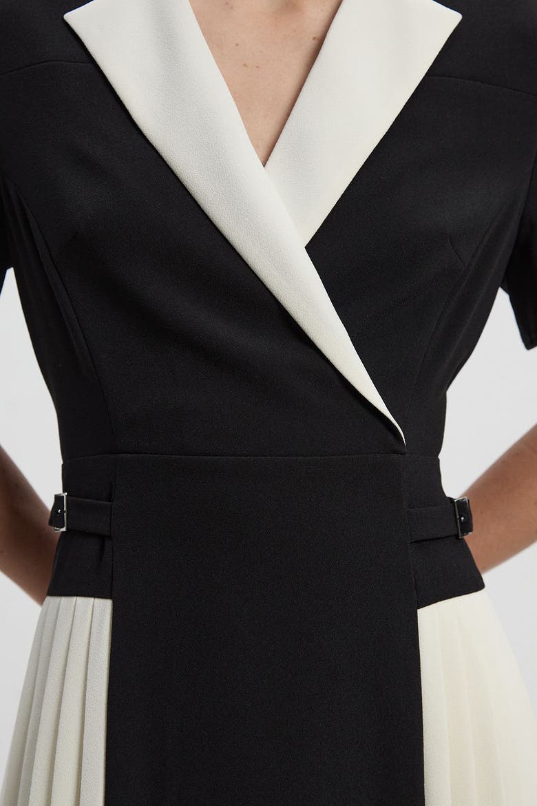 Tailored Crepe Pleated Midi Shirt Dress