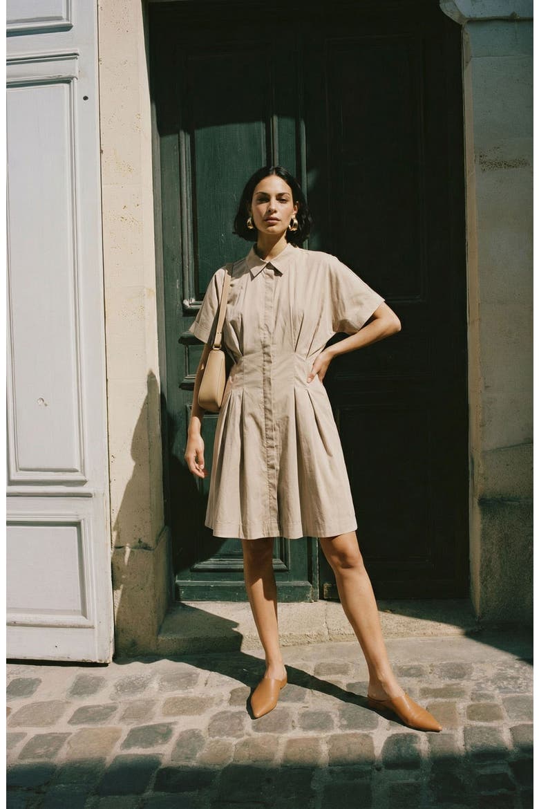 Friba Pleated Mini Shirtdress