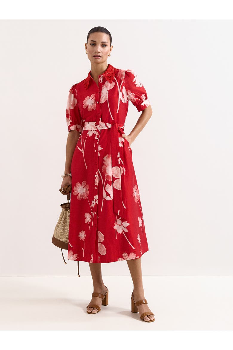 Delphine Midi Red Dress, Self-Tie Waist