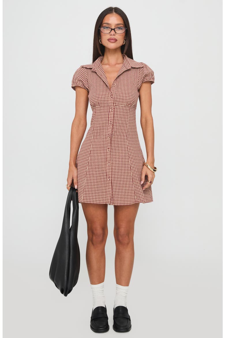 Kavira Gingham Cotton Mini Shirtdress