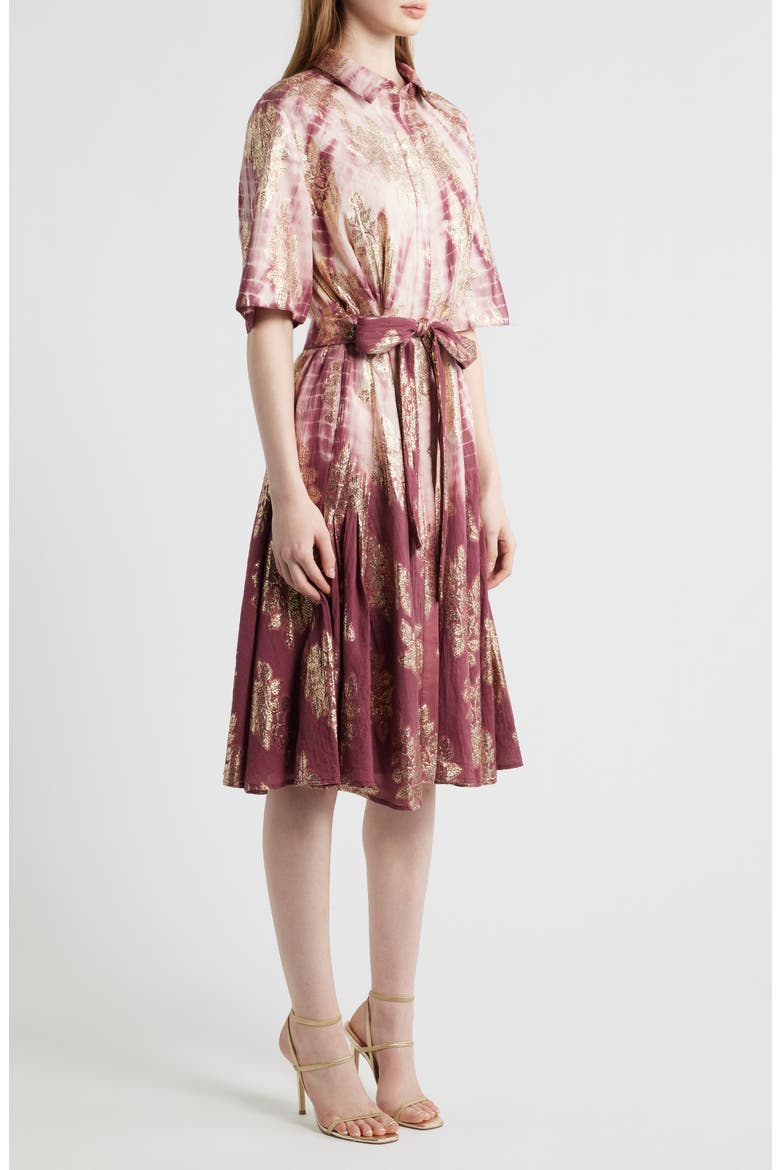 Tara Metallic Print Tie Waist Dress