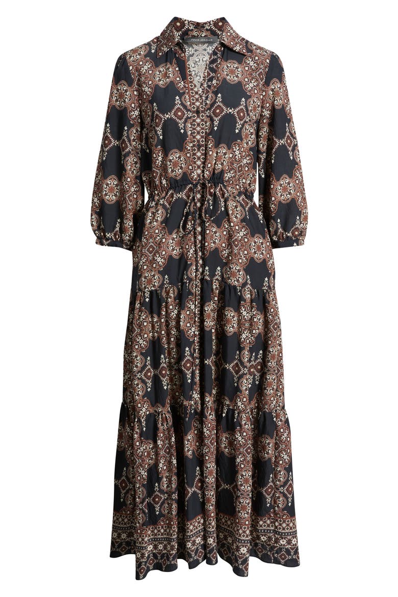 Mixed Paisley Long Sleeve Shirtdress
